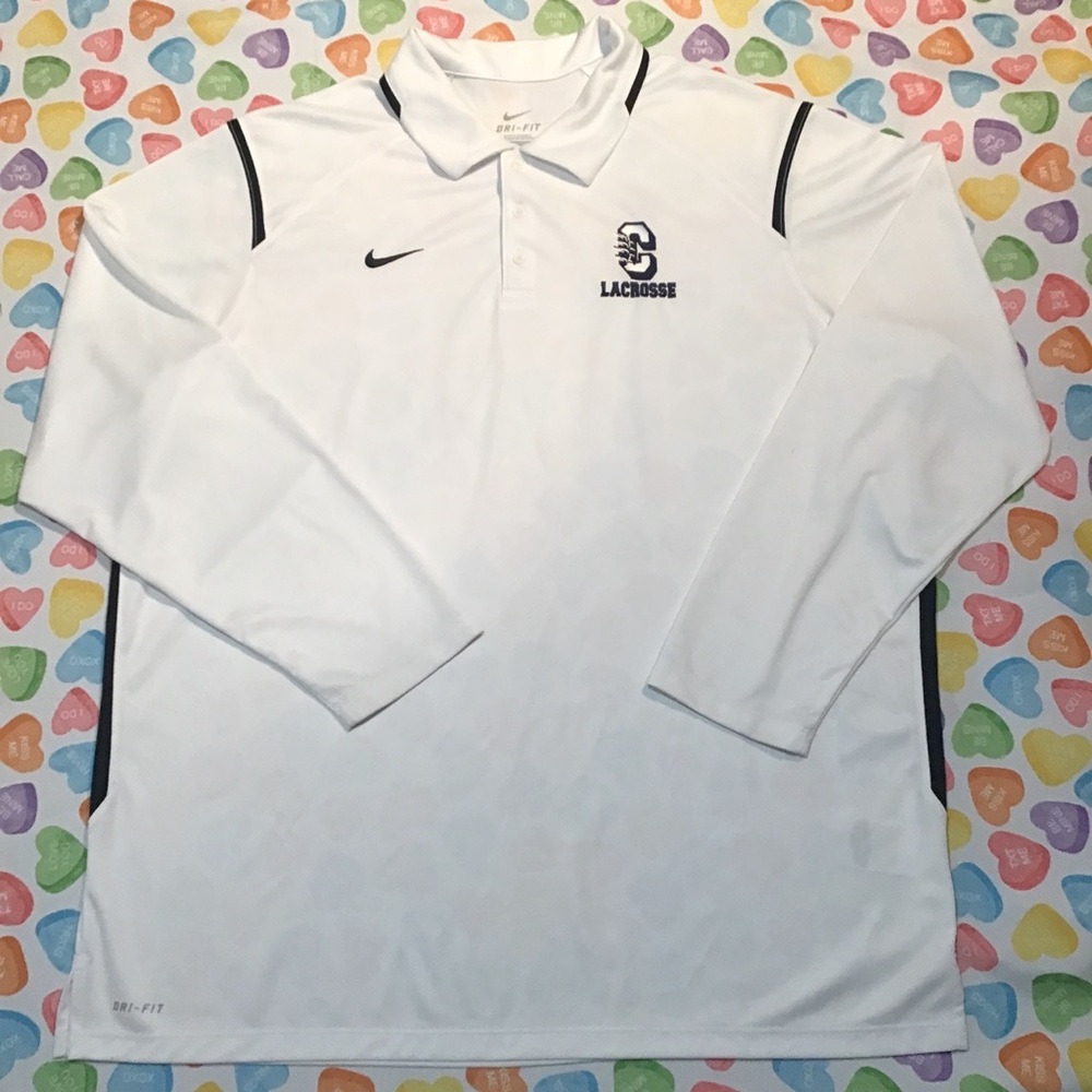 Nike Men’s White DRI-FIT LACROSSE Collared Long Sleeves Black Stripe Rugby Shirt